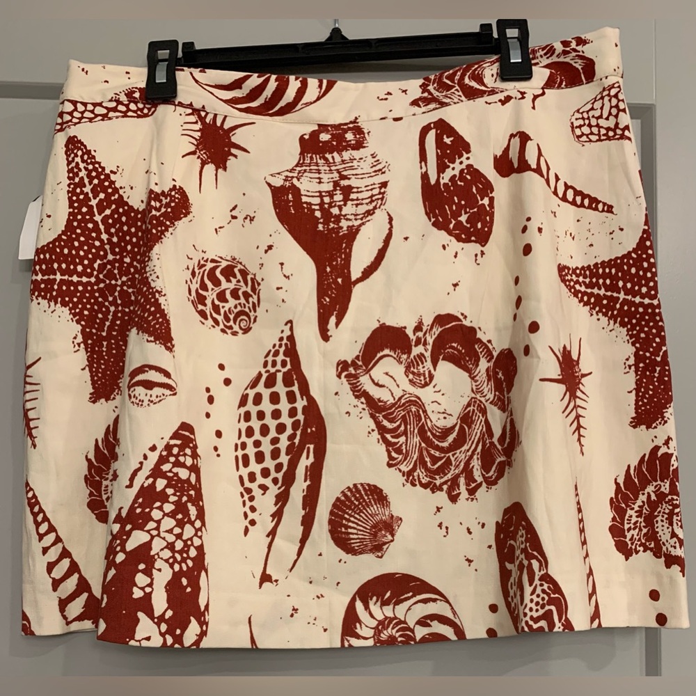 Rebecca Taylor Sea Shore Red/Cream Linen A-Line Mini Skirt size 16 NWOT - Picture 6 of 10